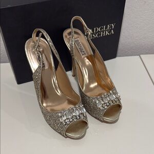 Badgley Mischka Gold Peep-Toe Slingback Heels